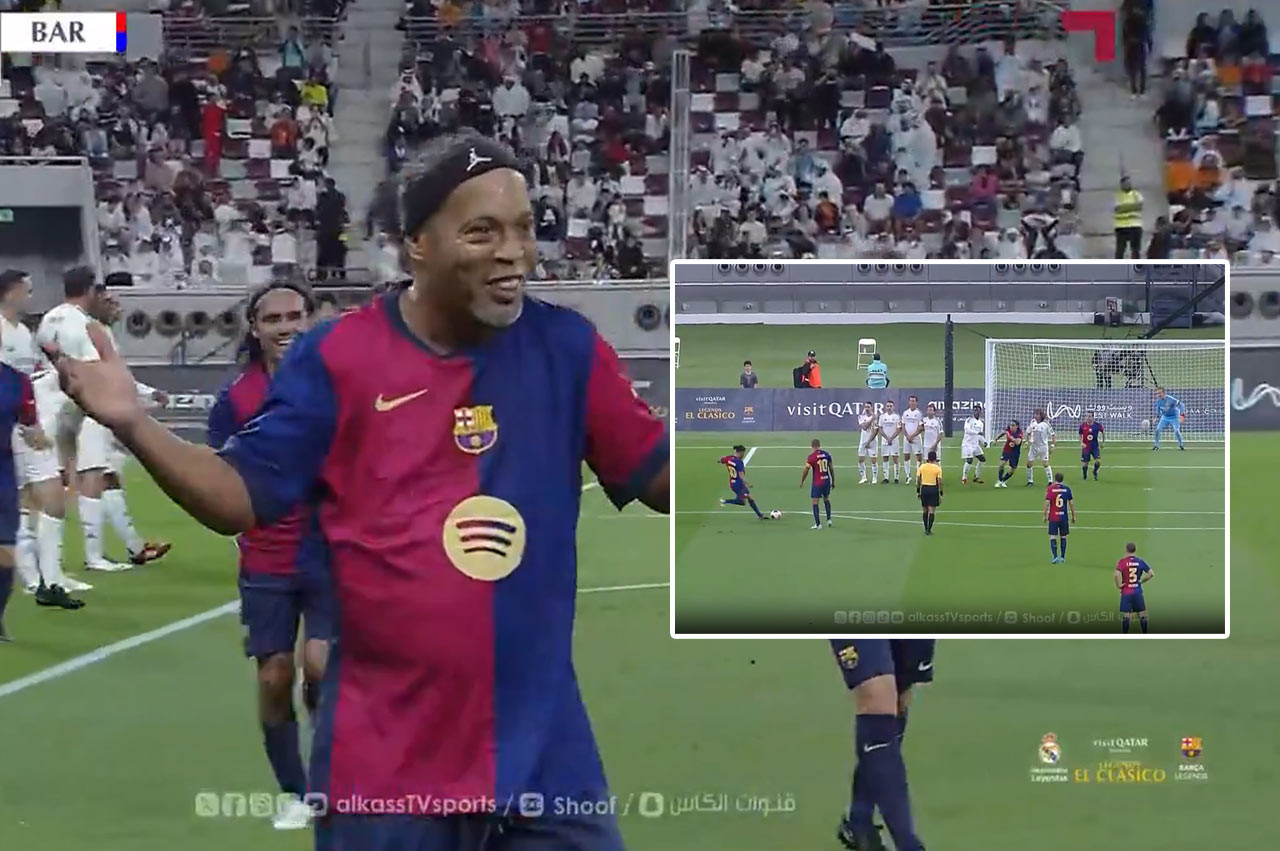 VIDEO: Ronaldinho to stále vie. Brazílčan s nechytateľným priamym kopom v El Clásicu legiend