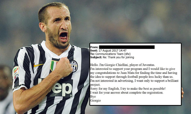 Obranca Juventusu Giorgio Chiellini sa pripojil k Matovi a venuje 1% platu na charitu. Jeho email tejto organizácii je hitom internetu! (FOTO)